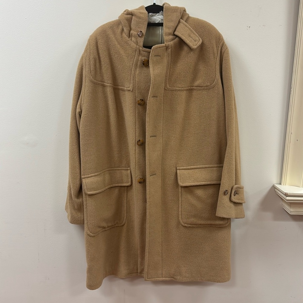 Camel hair coach coat size larger